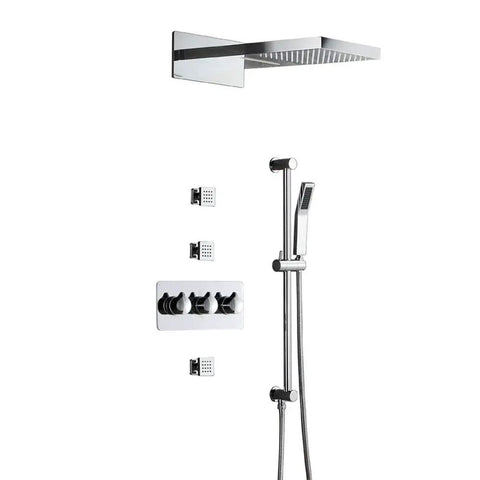 Heavy Hitter Full Copper Concealed Shower Kit With Four Function Waterfall Wall Mounted Top Spray And Pressurized Handheld Featuring Ceramic Valve installed view.
