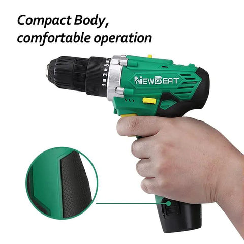 Rock Solid 12V Cordless Drill Set With Keyless Chuck And Two Speed Gearbox, compact design for comfortable operation.