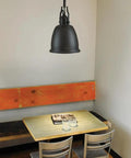 Hobson Glass Pendant Light In Satin Nickel, 1 Light, 8 Inch Glass Shade With 12 Inch Drop over a small dining table setup