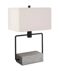 22-Inch Modern One-Light Table Lamp With White Rectangle Fabric Shade In Concrete And Blackened Bronze Finish For Living Room