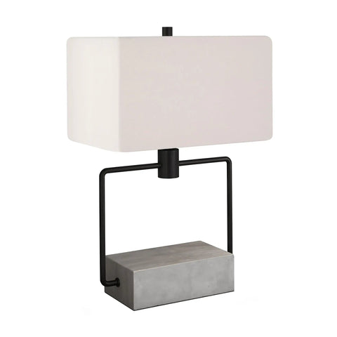 22-Inch Modern One-Light Table Lamp With White Rectangle Fabric Shade In Concrete And Blackened Bronze Finish For Living Room