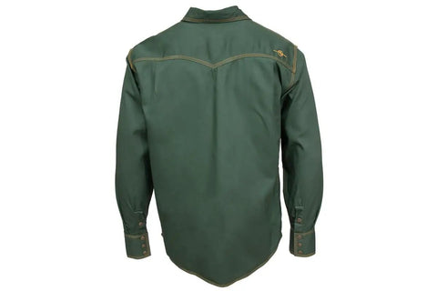 Back view of Grind-Ready Lightweight Western Style Welding Shirt With Triple-Stitched Durability, Relaxed Fit, Army Green, XL