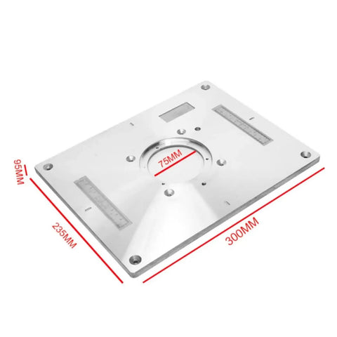 Compact Heavy Duty Aluminum Router Table Insert Plate With Quick Flip Guide System for precise woodworking, 300x235mm.