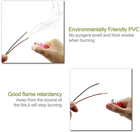 130 Pcs Solderless Flexible Breadboard Jumper Wires Male To Male with Multicolor Dupont Cable shown being tested for flame retardancy.