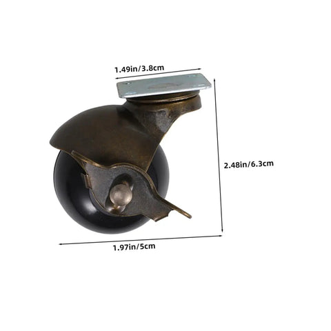 Eight Pack Antique Bronze Furniture Casters With Brakes Smooth Operator Ball Bearing Wheels Heavy Duty Rollers For Desks Chairs And Couches showing size and design details.