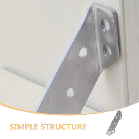 Heavy Duty Stainless Steel Corner Brace Angles For Wood Furniture showing triangular bracket structure against wood panel.
