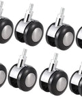 2 Inch Twin Wheel Furniture Casters With Hella Smooth Gliding Action And Rock Solid Stability For Home Cabinets Wooden Tables And Office Chairs Featuring M8 Threaded Stem Heavy Duty Swivel Design In An 8 Piece Set, showing eight black and silver casters.