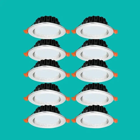 WKNHHL Recessed Lighting Housing Trim Kits, 10-Pack, LED recessed downlights arranged in a grid on teal background.