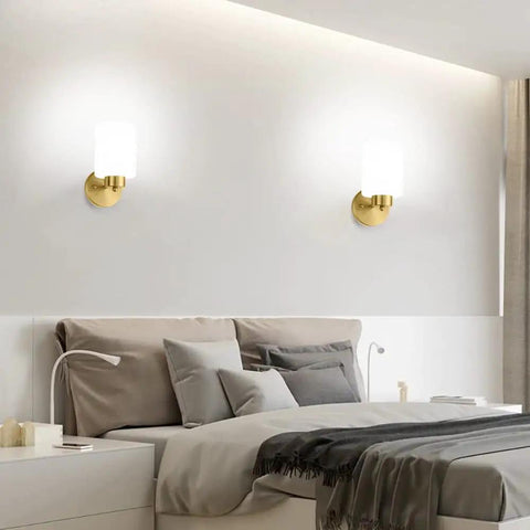 Frosted Wall Sconce Set Of Two In Brushed Gold Modern Sleek Brass Vanity Lights For Bedroom Above Bed