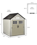 7x7 Weatherproof Outdoor Storage Shed For Garden Tools And Lawn Gear With Lockable Double Doors Sandstone Finish with measurements