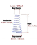 Heavy Duty Tapered Compression Springs Kit 200pcs Stainless Steel 304 showing 10mm height, 3.5mm small diameter, 6.5mm large diameter.