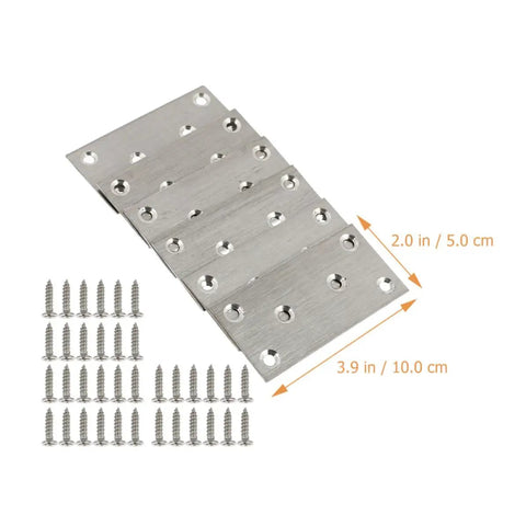 Flat Corner Brace Plates With Fixing Screws Stainless Steel Heavy Duty 98mm Brackets Set Of 10 shown with dimensions