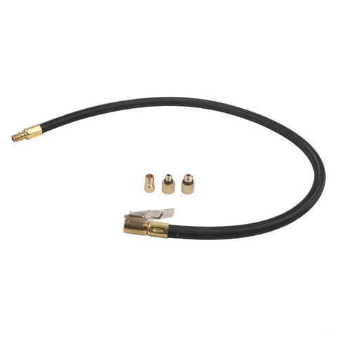 Universal 60CM Tire Inflator Hose With Quick Connect Valve Adapter For Cars Trucks And SUVs Featuring Rock Solid Reinforced Rubber Rated Up To 300 PSI Max Pressure For No Fuss Inflation At Home Or Shop And Save Time Driving Today. 60cm hose with brass fittings and adapters