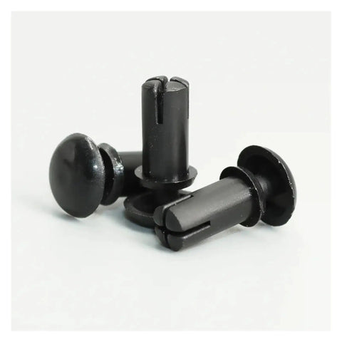 Premium Nylon R Type Snap Rivet PCB Board Mounting Clip Tool Free Push Fit Fastener Hella Reliable Hardware in black, three pieces.