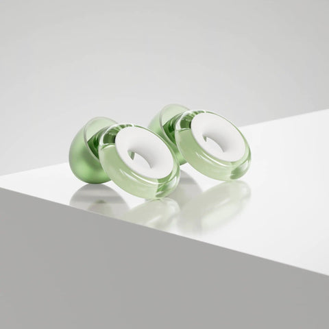 Engage Plus Earplugs For Clear Chat And Chill Noise Reduction At Hangouts And Chats Great For Parenting Moments Includes 8 Ear Tips And Extra Accessories 16 dB NRR 10, shown in light green on white surface.