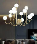 Gold 12 Light Glass Globe Sputnik Pendant Chandelier With Dope Adjustable Height From 31.3 To 78.7 Inches For Living Room Dining Room Kitchen Bedroom And Staircase Dimmable G9 Sockets Bulbs Not Included in modern room