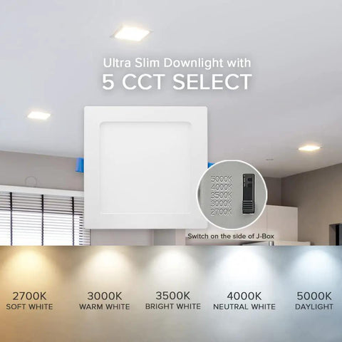 6 Inch Square Recessed Led Downlight Serving Up Hella Bright Illumination At 1000 Lumens Features An Ultra Slim Twelve Watt Design That Beats Outdated Traditional Bulbs With Easy Switching Between Five Color Temps