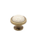 Crackle Finish Ceramic Cabinet Knobs With Heavy Duty Zinc Alloy Core Decorative Furniture Hardware Badass Grip Quality Sweet Vintage Charm Smooth Kitchen Bedroom Bathroom Drawer Handle Setup with gold base.