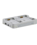 Flip Drone Dual Battery Charging Hub 2-Way Power Bank Charger Station with secure slots and USB connections for drone accessories.
