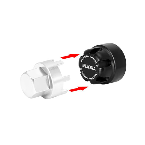 M2 Wheel Lock Nuts With CNC Aluminum Cap For 1/24 RC Crawlers Upgrade Kit with tool, black cap and tool shown separately