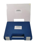 Straight Shooting Digital Shore Durometer And Shore OOO Hardness Gauge With Robust Test Stand in blue carrying case with label.