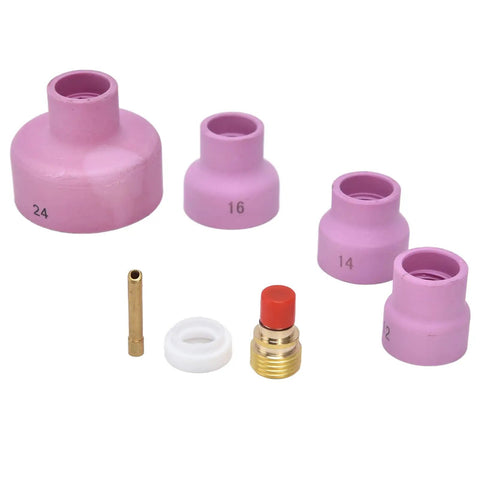 Pro Grade TIG Gas Lens Kit For WP9 WP20 WP25 Torch With Ceramic Nozzles 12, 14 X2, 24 Copper Electrode Holder And PTFE Front Cover