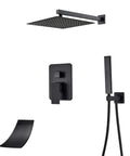UMJIGF Shower System Wall Mounted Concealed Shower Faucet Set Multifunction Matte Black with large shower head and handheld shower.