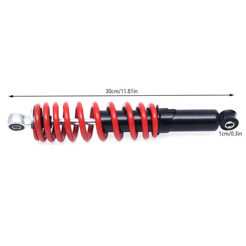Close-up of red and black shock absorber for Beefy Heavy Duty Go Kart Frames With Upper And Lower Swingarms And Complete Shock Suspension Kit.