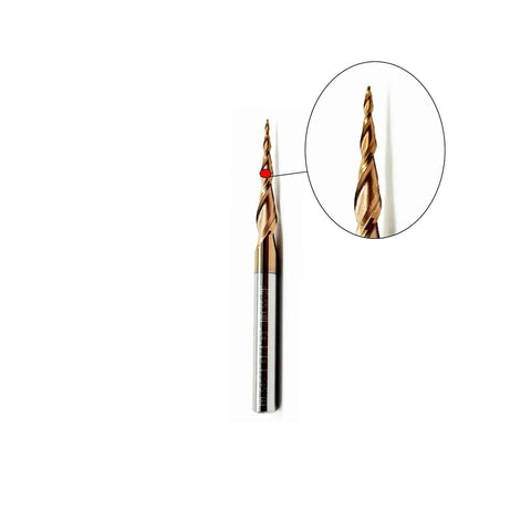 Tapered Ball Nose End Mill 1/4 Inch Shank, 3 Inch Overall Length, 0.5mm Ball Radius R0.5, Solid Carbide With TiAIN Coating, close-up view