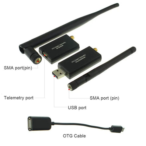 High Power 500mW 915MHz Telemetry Kit for air and ground data link with plug and play radio transmitter module and OTG cable