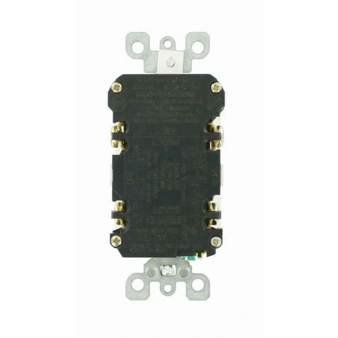 Back view of 15 Amp 125 Volt Duplex Self Test Slim GFCI Outlet White 4 Pack No Fuss Self Test On Power Up In Under 3 Seconds And Crystal Clear Status Indicator Light For Easy Power And Protection Monitoring hardware connections.