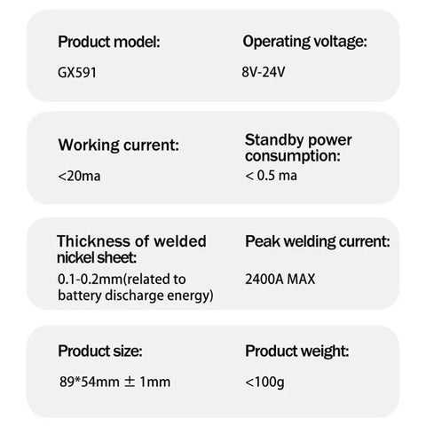 Specifications of Digital Power Spot Welder Control Board Kit With Dialed In 99 Gears 8V 24V Range Spot Welding Pen