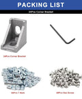 Front view of Seekliny 24Pcs corner brackets in silver aluminum, L-shaped hex key, 48 T-nuts and 48 screws