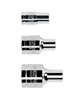 Three One Quarter Inch Drive Hex Bit Holders with Quick Change Retaining Ball shown vertically in different sizes.
