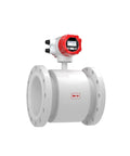 Heavy Duty Electromagnetic Flow Meter For Gritty Wastewater And Industrial Sludge Tracking With Lightning Fast App Sync And No Hassle Pipe Hookup DN65 with white casing and digital display.