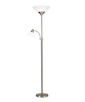 Piedmont 71 Inch Floor Lamp With Dual 150W Torchiere Up Light And 60W Reading Lamp, Brushed Steel Modern Combo Lamp For Living Room