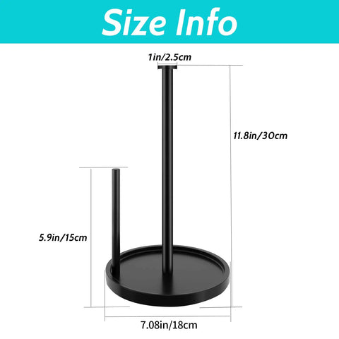 Dimensions of Stainless Steel Freestanding Paper Towel Holder For Countertop, Black Rack With Anti Slip Weighted Base.