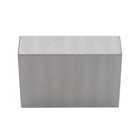 Front view of a precision parallel block, silver brushed-metal, no holes
