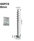 Coarse Thread Pocket Hole Screws 100Pcs Set, Self Tapping Fasteners, case-hardened steel, zinc coated, 38mm length with dimensions
