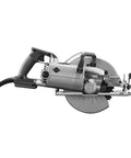 Professional Grade Hardcore 15 Amp Worm Drive Circular Saw With 8 1/4 Inch Blade, side view showing blade and handle.