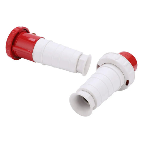 Heavy Duty 63A 5 Pin Industrial Plug Power Connector For 3 Phase 5 Wires IP67 380 To 415V Waterproof Electrical Connector Built Like A Tank For Tough Industrial Use And Heavy Machinery, white and red