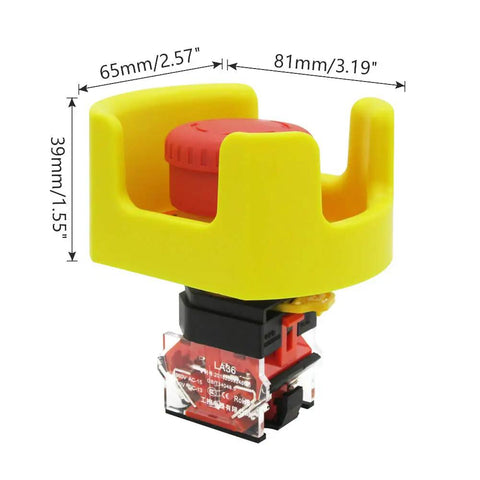 Red Mushroom Emergency Stop Push Button Switch With 1 NC 1 NO Contacts 22mm Panel Mount, side view with protective cover