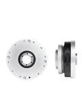 Front and side view of High Precision Strain Wave Gear Reducer for automation robots and stepper motors, compact and durable