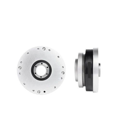 Front and side view of High Precision Strain Wave Gear Reducer for automation robots and stepper motors, compact and durable