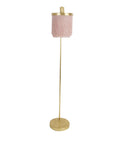 Pink Fringe Shade Floor Lamp In Gold Leaf Finish, Down Bridge Steel Lamp With Three Tier Fringe Shade, Classic Boudoir Style