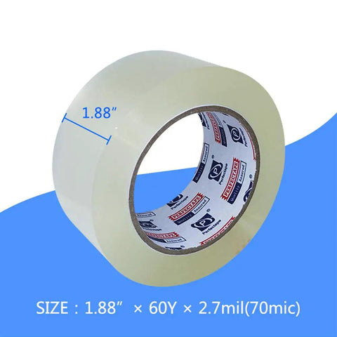 Heavy Duty Packing Tape Clear Ultra Strong 2.7 Mil 1.88 Inch Wide 60 Yards Per Roll with labeled dimensions