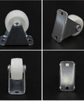 PP Furniture Caster Wheels 12 Pcs Inch White for Office and Home, metal bracket and white wheel, various angles displayed.