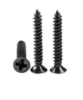 Close-up of Flat Countersunk Head Self Tapping Handy All Purpose Wood Screw Set With Seven Sizes M1 M1.2 M1.4 M1.7 M2 M3 M4 Assortment Kit.