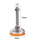 Built Tough Heavy Duty Adjustable Leveling Feet 4 Pack Thick Carbon Steel Body with Grippy Rubber Cushion Bottom, 150mm tall.