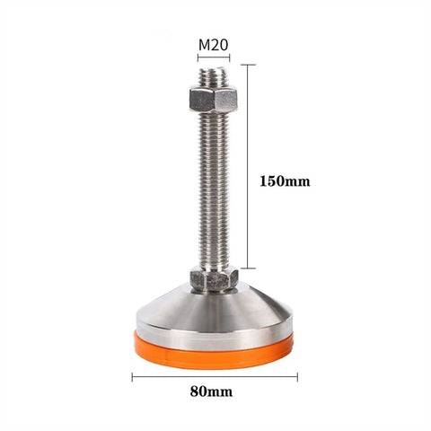 Built Tough Heavy Duty Adjustable Leveling Feet 4 Pack Thick Carbon Steel Body with Grippy Rubber Cushion Bottom, 150mm tall.